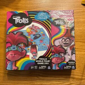 Spin Master DreamWorks Trolls World Tour Board Game, 1 figurine & glitter puzzle